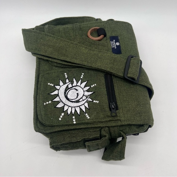 Lukla Green Messenger Bag with Sun Moon Embroidery - Picture 2 of 12